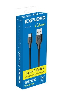 Дата-кабель EXPLOYD EX-K-490 Дата-кабель USB-TYPE-C 2М Classic круглый чёрный