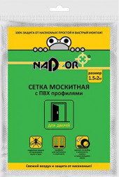 Сетка москитная на дверь с утяжелителями NADZOR Сетка москитная на дверь с утяжелителями, 1,5*2 м, белая, в пакете, MSN020PPW