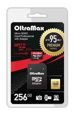 Карта памяти OLTRAMAX MicroSDXC 256GB Class 10 UHS-1 PREMIUM (U3)+ адаптер (SD 95 MB/s)