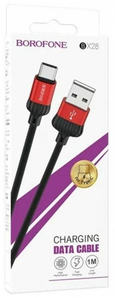 Кабель Type-C BOROFONE (6931474705990) BX28 USB-Type-C 3.0A 1M - черный/красный