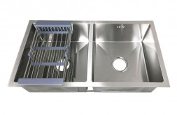 Мойка врезная FABIA PROFI 805443 Мойка врезная ДВОЙНАЯ 80,5х44см толщина 3,0х0,8мм, глубина 200мм +большой сифон с переливом+корзина
