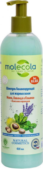 Шампунь MOLECOLA Шампунь балансирующий для жирных волос Мята, Лаванда и Каштан 400 мл, 71867