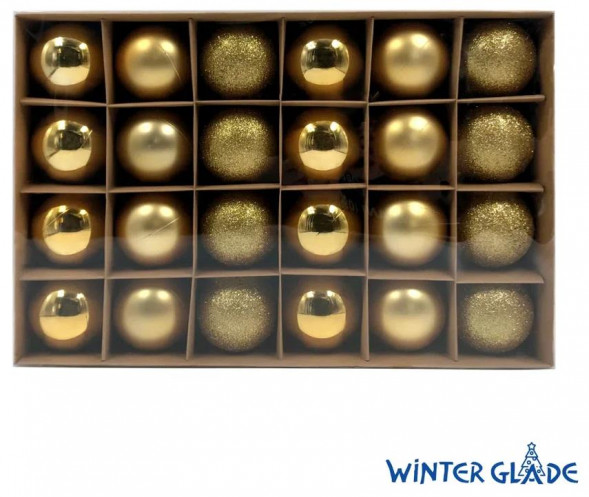 Набор ёлочных шаров WINTER GLADE Набор ёлочных шаров пластик, 6 см, 24 шт, золотой микс, 6024G001