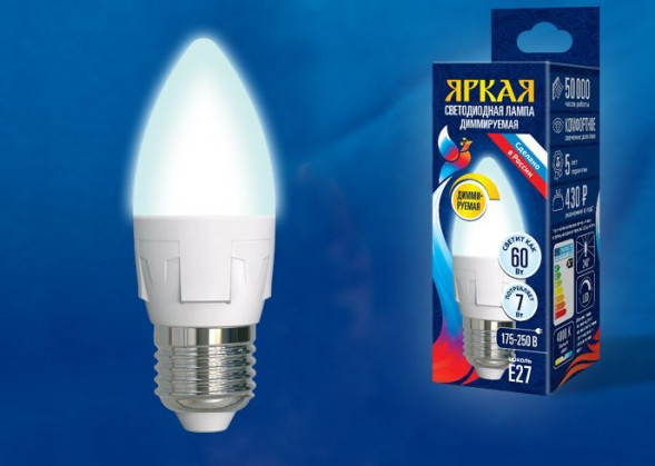 Светодиодная лампа UNIEL (UL-00004295) LED-C37 7W/4000K/E27/FR/DIM PLP01WH