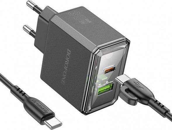 BOROFONE (6941991110689) BAS32A 1USB+1Type-C 3.0A QC3.0 PD 30W Black