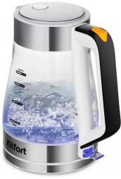 KITFORT Чайник электрический КТ-6626 1.7л. 2200Вт нержавеющая сталь/черный корпус: нерж.сталь/стекло