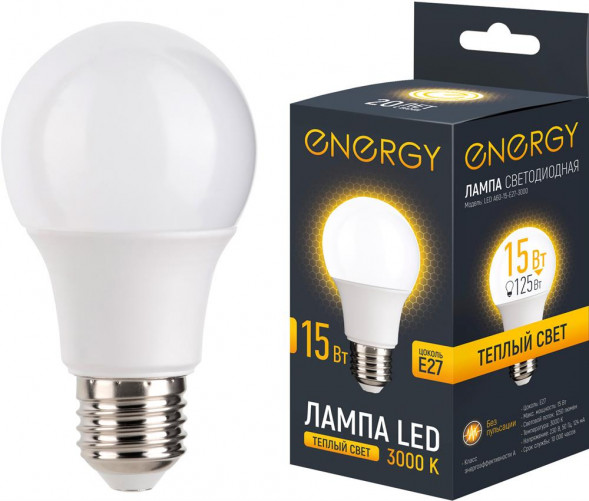 Лампа светодиодная ENERGY LED А60-15-E27-3000 (109310)