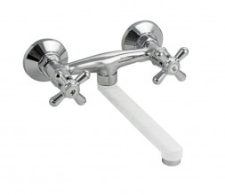 Смеситель для кухни TORNADO 4146 Смеситель кухонный от стены металлокерамика с плоским белым изливом