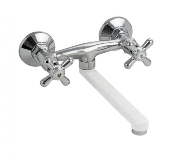 Смеситель для кухни TORNADO 4146 Смеситель кухонный от стены металлокерамика с плоским белым изливом