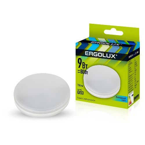 Лампочка светодиодная ERGOLUX (13515) LED-GX53-9W-GX53-4K (Эл.лампа светодиодная 9Вт GX53 4500К 172-265В)