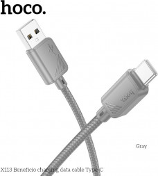 Кабель HOCO (6942007646192) X113a USB 3.0A для Type-C - м , Grey