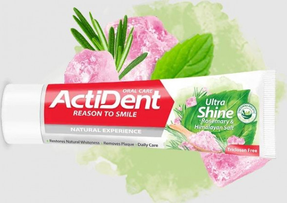 Зубная паста ACTIVE ACTIDENT Зубная паста Розмарин и Гималайская соль Ultra Shine, без парабенов, 100 г (512901005)