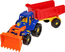 Игрушка РЫЖИЙ КОТ Трактор Иван Бульдозер с прицепом Классический (Арт. И-2397)