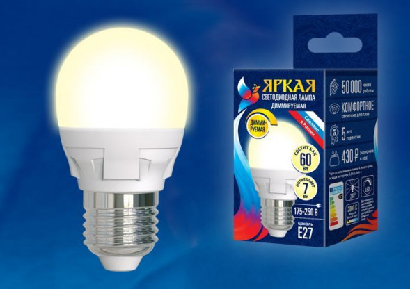G (Лампы-глобы) UNIEL (UL-00004303) LED-G45 7W/3000K/E27/FR/DIM PLP01WH