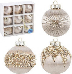 ВОЛШЕБНАЯ СТРАНА Набор шаров SYQB- 0124054, 9шт, 8см цвет бежевый (108511)