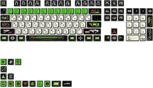 Кейкапы AULA Venom черно-бело-зеленые AULA Venom черно-бело-зеленые