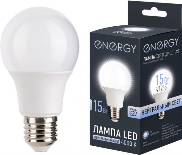 Лампа светодиодная ENERGY LED А60-15-E27-4000 (109311)