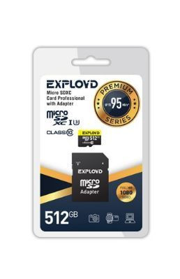 Карта памяти EXPLOYD MicroSDXC 512GB Class 10 UHS-1 Premium (U3) + адаптер SD (95 MB/s)
