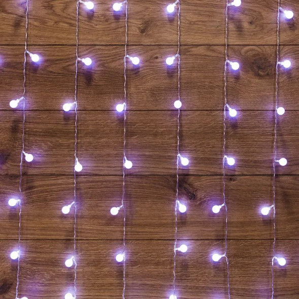 Гирлянда NEON-NIGHT (235-045) ГИРЛЯНДА &quot;LED ДОЖДЬ&quot; 1,5*1,5 М, С НАС-МИ ШАРИКИ, С ДИН ПР-Й ПРОВОД, 230 В, LED БЕЛЫЙ