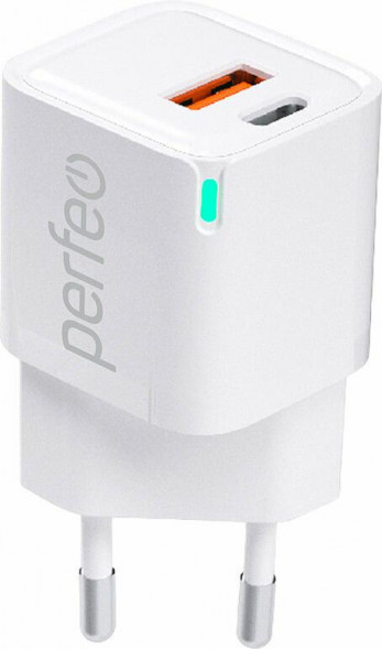 Сетевое зарядное устройство PERFEO (I4652) USB-A+TYPE-C, GaN, 20W, белый