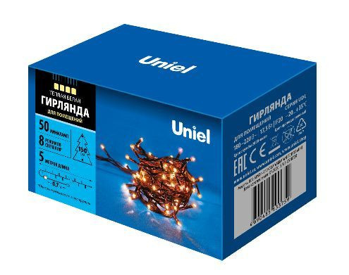 Гирлянда UNIEL (UL-00007189) UDL-S0500-050/DGA WARM WHITE IP20 MINI Гирлянда с контроллером, 5м. 50 миниламп накаливания. Теплый белый свет