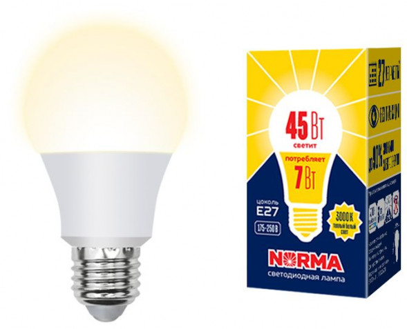 ЭЛЕКТРИКА VOLPE (UL-00005619) LED-A60-7W/3000K/E27/FR/NR картон