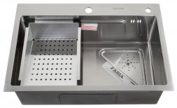 Мойка врезная FABIA PROFI 68453 Мойка врезная 68х45 см, толщина 3,0 х 0,9 мм, глубина 200 мм + большой УГЛОВОЙ сифон с переливом + корзина + врезка для дозатора