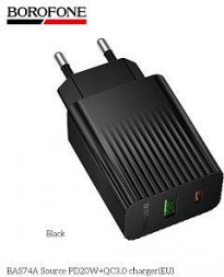 СЗУ BOROFONE (6941991122750) BAS74A 1USB+1Type-C 3.0A QC3.0 PD 20W Black