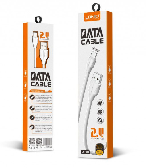 Кабель LDNIO (LD_B4519) LS361/ USB кабель Micro/ 1m/ 2.4A/ медь: 86 жил/ белый