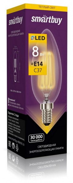 Лампа SMARTBUY (SBL-C37F-8-30K-E14) 8W/3000/E14
