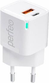 Сетевое зарядное устройство PERFEO (I4653) USB-A+TYPE-C, GaN, 30W, белый