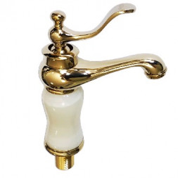 Смеситель для раковины BRIMIX 164 Смеситель для раковины , корпус под светлый мрамор с ЗОЛОТОМ , шаровый