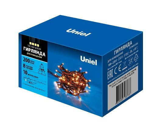 Гирлянда UNIEL (UL-00007190) UDL-S1000-200/DGA WARM WHITE IP20 MINI Гирлянда с контроллером, 10м. 200 миниламп накаливания. Теплый белый свет