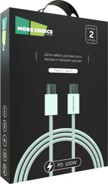 Кабель MORE CHOICE (4620202550392) K77a нейлон USB 3.0A PD 100W для Type-C Type-C 2м White