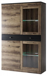 Модульная мебель АНРЭКС JAGGER Шкаф с витриной 2V2D1S цвет Дуб монастырский /Черный (3 уп.)