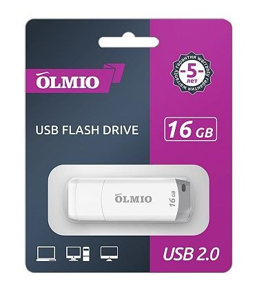 Карта памяти OLMIO U-181 USB-Flash 16GB, USB2.0 белый (42090)