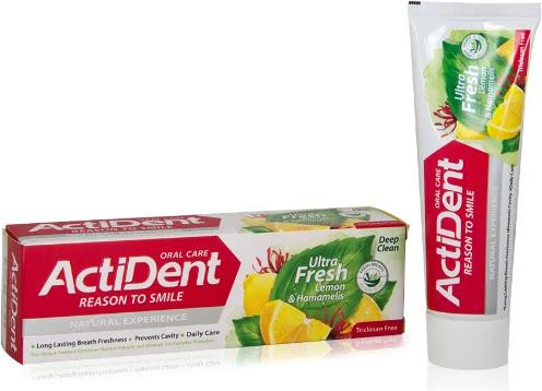 Зубная паста ACTIVE ACTIDENT Зубная паста Лимон и Гамаммелис Ultra Fresh, без парабенов, 100 г (512901007)