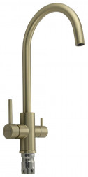 Смеситель для кухни MAGNUS 9122 Смеситель кухонный С-образный излив, ЗОЛОТО, шаровый, с двойным выпуском воды для фильтра, из нержавеющей стали марка 304