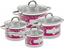 POMIDORO POMI D'ORO P-640362 Fiore red Набор кастрюль 18см, 20см, 24см и соусник 16см с крышками