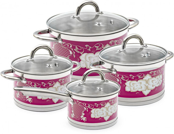 POMIDORO POMI D&#039;ORO P-640362 Fiore red Набор кастрюль 18см, 20см, 24см и соусник 16см с крышками