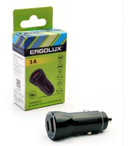 АЗУ ERGOLUX (15106) ELX-CA01-C02 (Автомобильный адаптер 1USB+1Type C, 12В, 5V/3А, LED, Черный, Коробка)