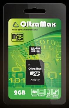 Карта памяти OLTRAMAX MicroSDHC 2GB + адаптер SD (OM002GCSD-AD)