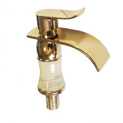 Смеситель для раковины BRIMIX 144 Смеситель для раковины ПЛОСКИЙ гусак корпус из светлого камня с вставками светлого ЗОЛОТА