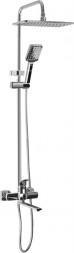 Смеситель для ванны и душа FABIA 9675 Смеситель + стойка душевая тропический душ хромированный, с двумя лейками, с длинным изливом, корпус латунь