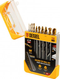 Набор сверл DENZEL Набор сверл по металлу, 1-10 мм, HSS-Tin, Golden Tip, 10 шт 72316