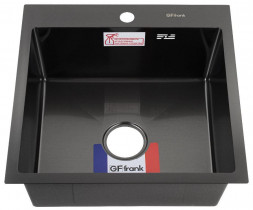 Кухонная мойка GFFRANK 50502G Мойка врезная 50х50 см цвет графит, толщина 2,0 х 0,6 мм, глубина 200 мм + большой сифон с переливом
