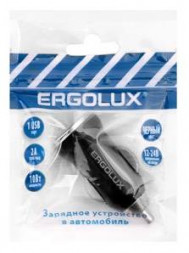 АЗУ ERGOLUX (15105) ELX-CA01P-C02 ПРОМО (Автомобильный адаптер 1USB, 12В, 5V/2А, LED, Черный, Пакет )