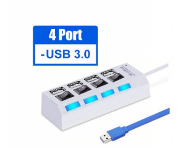 USB-хаб SMARTBUY (SBHA-7304-W) USB 3.0 хаб + выкл., 4 порта, белый