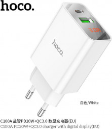 СЗУ HOCO (6931474769824) C100Aaa 1USB+1Type-C 3.0A QC3.0 PD 20W , White