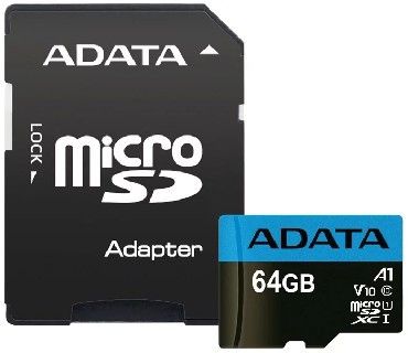 Карта памяти A-DATA 64GB MicroSDHC Class10 UHS-I A1 + адаптер (AUSDX64GUICL10A1-RA1)